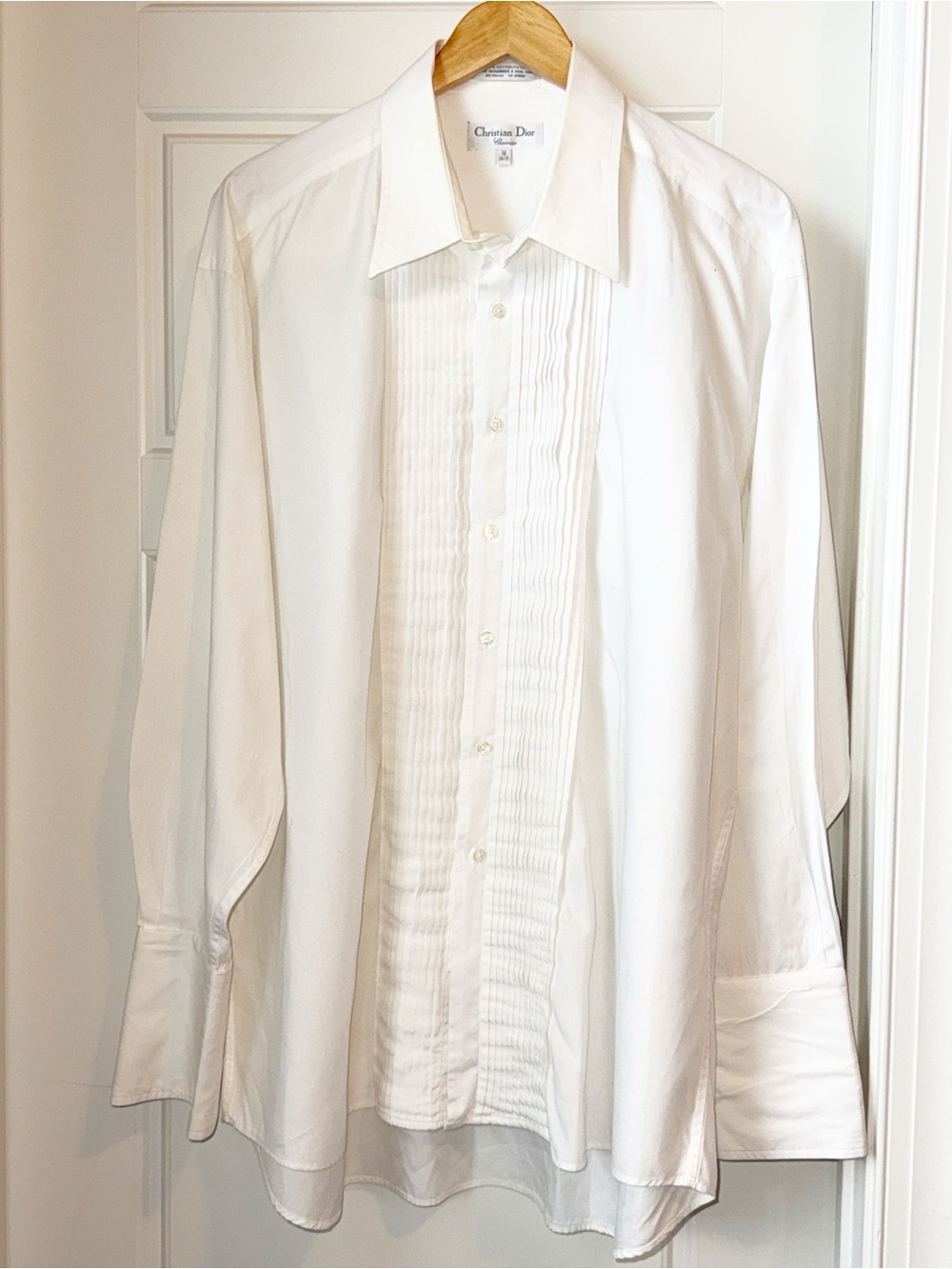 Christian Dior Eminence Pleated Striped Cotton Shirt White Size 18 (46)